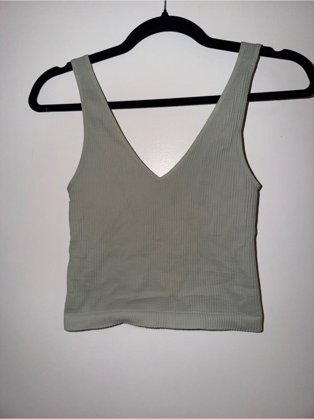 V-Neck Ribbed Tank Top - Sage Green